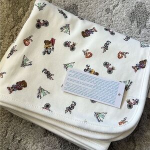 Ralph Lauren Kids White Blanket with Bear and Bicycle Print